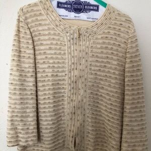 St. John Cream Metallic Knit Suit Jacket S…